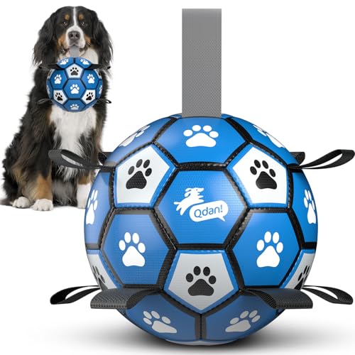 QDAN Extra Large Dog Toys Soccer Ball - Durable Dog Balls for Extra Large Dogs with Straps, Outdoor Dog Toys, Dog Water Toy, Herding Ball (9 Inch) - color: Blue Gray, size: Extra Large Size 5 (9")