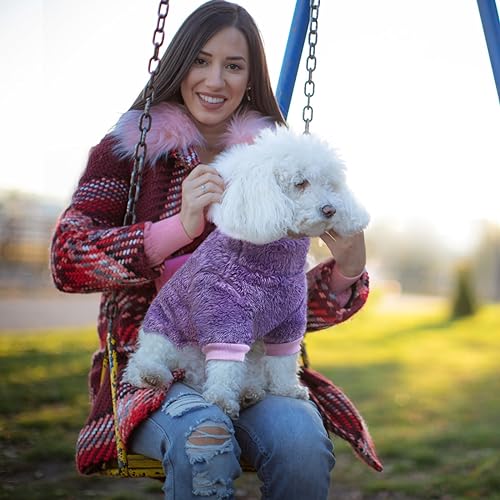 Idepet Fuzzy Velvet Dog Pajamas, Plush Dog Sweater Onesie Soft Pet Clothes Winter Outfit Doggy Pjs Puppy Jumpsuit, Cat Coat (X-Small, Purple) - color: Purple, size: X-Small