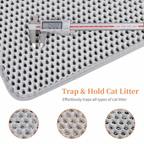 Large Cat Litter Box Mat for Cats, Double Layer Honeycomb Cat Litter Trapping Mats, Waterproof, Urine Proof,Non-Slip Litter Pad for Indoor Kitty Cat Litter Mat, Easy to Clean Grey (33.8'' x 23.6'') - size: 33.8'' x 23.6''