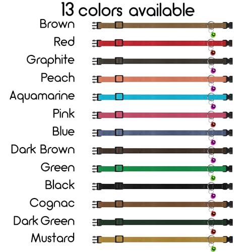 Muromto Breakaway Cat Collar Leather Soft Adjustable Pet Kitten Collars with Bell Pink Brown Blue Green Red (Blue)