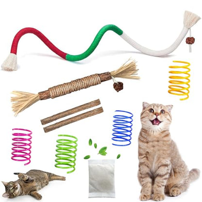 Cat Toys Chew Ropes, Silvervine Sticks Catnip Rope Toys with Refillable Natural Catnip for Cats Dental Care, Safe Teeth Cleaning Toy for Indoor Cat Kitty Kicker Toy Interactive Catnip Kitty Toys - color: 9PCS