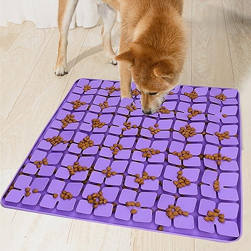 Silicone Snuffle Mat for Large Dogs,Slow Feeder Lick Mat for Pet Slow Down Eating,Encourages Natural Foraging Skill,Relieving Stress,Interactive Feed Game Toy for All Breed Dogs - color: Purple-L (16.31x16.3in)
