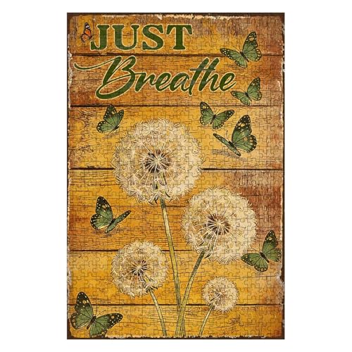 300 Pieces Jigsaw Puzzles for Adults, Just Breathe Dandelion Butterfly Art Puzzle, Stress Relief Concentration Training Brain Teaser Puzzle 15.7x11 Inch - color: Wooden Puzzle12, size: 300 Piece pcs