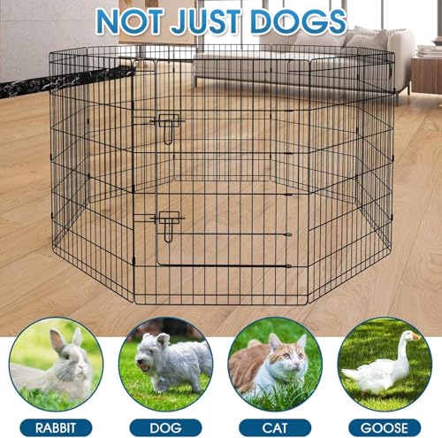 Pet Playpen Dog Pen Foldable Dog Exercise Fence 8 Panels 36 Inch Kennels Pet Playpen Options Ideal for Pet Medium Animals Outdoor Indoor (Playpen with Top Cover) - style: 24'' x 36'' with Top cover