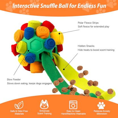 PAWISE Snuffle Ball for Dogs, Sniffle Treat Puzzle Toy, Dog Snuffle Balls, Snuffle Toy, Machine Washable, Foraging Sniffle Treat Ball for Puppies and Boredom Relief (Red Rainbow) (Medium) - size: Medium