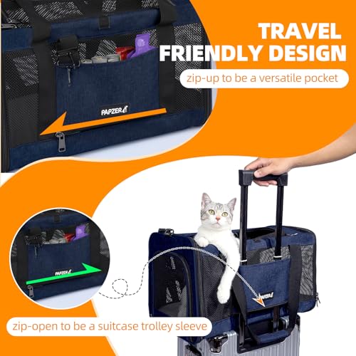 Cat Carrier Soft-Sided Travel Bag for Medium to Large Cats Over 15lbs, Small Dog Carrier Crate Top Entry Breathable Mesh Puppy 12 Pounds, Pet Rabbit Carrying Cage Kennel Collapsible Navy - color: Navy