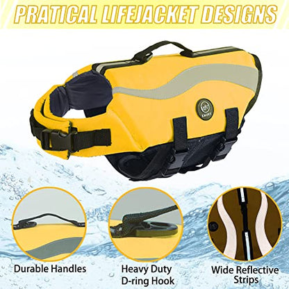 EMUST Dog Life Vests, Adjustable Life Jackets for Small Dogs with Enhanced Buoyancy, Small Dog Swim Vest with Durable Rescue Handle, Yellow,XS - color: Yellow, size: XS