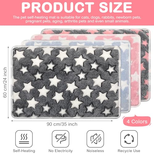 4 Pack Self Heating Cat Bed Cat Self Warming Pad with Removable Cover Extra Warm Thermal Pet Pad Washable Pet Crate Mat Anti Slip Kennel for Indoor Outdoor Pets(Star,24 x 35 Inches) - size: 24 x 35 Inches