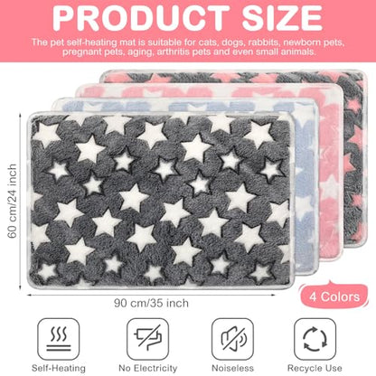 4 Pack Self Heating Cat Bed Cat Self Warming Pad with Removable Cover Extra Warm Thermal Pet Pad Washable Pet Crate Mat Anti Slip Kennel for Indoor Outdoor Pets(Star,24 x 35 Inches) - size: 24 x 35 Inches