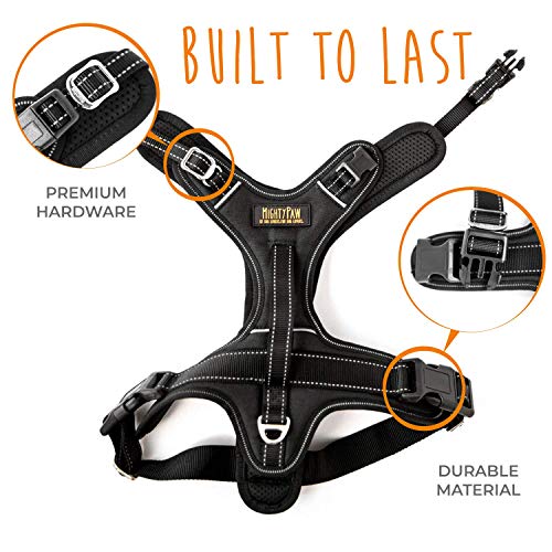 Mighty Paw Sport Harness 2.0 - Padded Canine Accessory - Adjustable Neck and Chest Straps - Enhanced Visibility with Reflective Stitching - Dog Padded Harness with Handle - Large - Black - color: Black