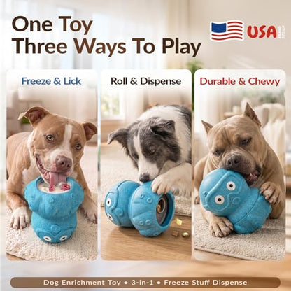 3-in-1 Dog Frozen Treat Ball, Large Size, No-Transfer Fill & Freeze Lick Cup, Treat Dispenser & Tough Chew Toy, Long-Lasting Enrichment Toy for Dogs, Octopus-Shaped