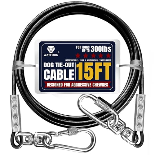 Tie Out Cable for Dogs Up to 300lbs,15ft Extra Strong 1000lbs Break Strength Tie-Out Tether Trolley Training Lead,Dog Run Cable for Yard Garden Park Camping Outside(15ft Black) - color: Black, size: 15 ft