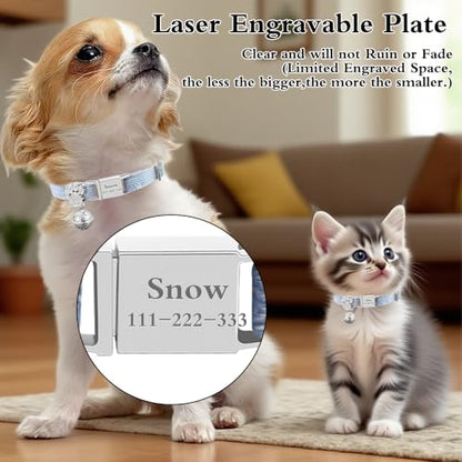 Personalized Breakaway Cat Collars - Magnetic Buckle, Bell - Safety Quick Release, Customized for Girls & Boys Cats- (Herringbone-Sky Blue) - color: Herringbone-Sky Blue