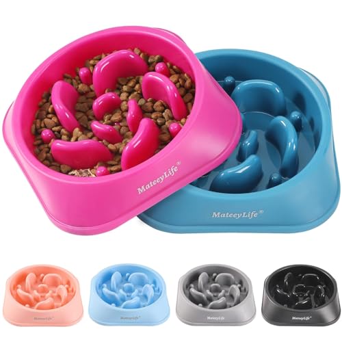 MateeyLife Slow Feeder Dog Bowls 2PCS, Anti-Choking Puzzle Dog Food Bowls, Anti-Slip Interactive Feeding Slow Down Eating, Bloat Stop Maze Dishes for Medium Large Breeds Purple&DarkBlue - color: C-Purple&DarkBlue, size: Medium