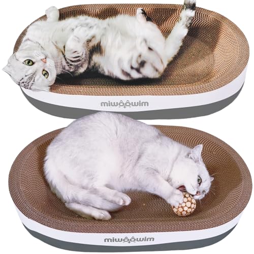 3PCS 23.6 Inch Extra Large Cat Scratcher Bed,Big Cats Box with Corrugated Scratch Pad, Scratching Lounge Bed,Oval Shape Cat Scratcher Bowl - color: grey 23.6 inch (big)