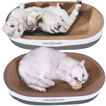 3PCS 23.6 Inch Extra Large Cat Scratcher Bed,Big Cats Box with Corrugated Scratch Pad, Scratching Lounge Bed,Oval Shape Cat Scratcher Bowl - color: grey 23.6 inch (big)