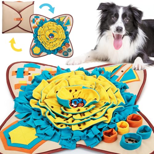 AWOOF Pet Snuffle Mat for Dogs, Interactive Feed Game for Boredom, Encourages Natural Foraging Skills for Cats Dogs Bowl Travel Use, Dog Treat Dispenser Indoor Outdoor Stress Relief (Khaki) - color: Khaki
