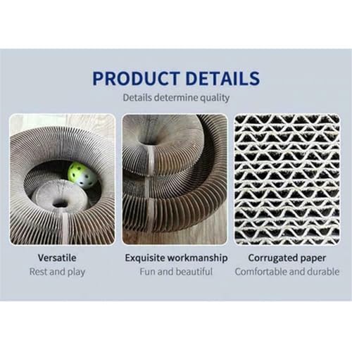 Cat Accordion - Designed for Devon Rex Cats – 3-in-1 Corrugated Cardboard Cat Scratching Toy with Ball, Interactive Cat Tunnel, and Scratching Mat A