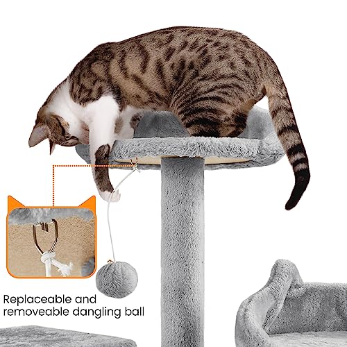 Yaheetech XL Cat Tree, 72in Multi-Level Cat Tower with 2 Cozy Caves, 3 Soft Perches, Scratching Posts, Board, and Dangling Ball, Pet Furniture Play House for Kittens/Cats, Light Gray - color: Light Gray