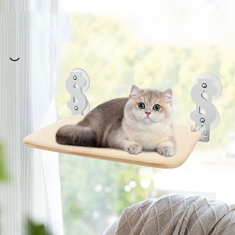 Cat Hammock, Four Seasons Pet Nest Suction Cup Cat Hammock,Window Sill Glass Hanging Cat Hammock Foldable Cat nest Supplies,30X45cm (B-Style, Khaki) - color: Khaki, size: B-style