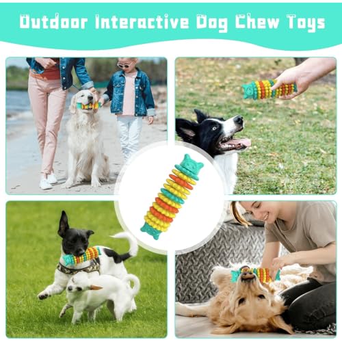 Caterpillar Shape Dog Chew Toy, Natural Rubber Interactive Toy for Aggressive Chewers, Teeth Cleaning and Gum Massage, Multi-Color, for Small Medium Large Dogs 20-80 lbs
