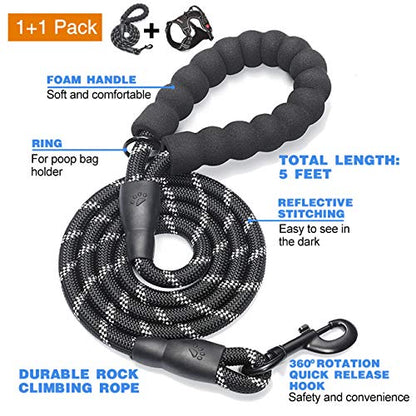 tobeDRI No Pull Dog Harness Adjustable Reflective Oxford Easy Control Medium Large Dog Harness with A Free Heavy Duty 5ft Dog Leash - color: Black Harness+Leash, size: Medium