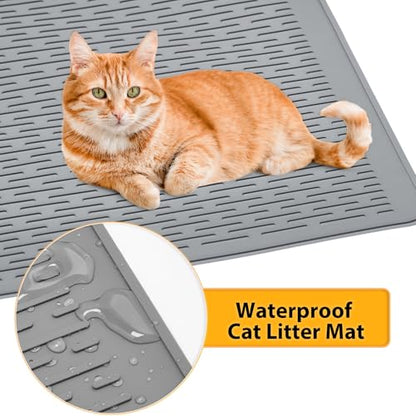 Large Cat Litter Mat 39x27 Inch, XL Waterproof Cat Mat for Litter Box with Raised Edges & Textured Surface, Washable Rubber Cat Litter Catcher Mat for Multiple Cats, Easy to Clean, Gray - style: Grey-39"x27"