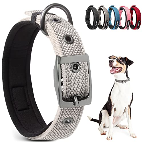 Dog Collars for Medium Dogs, Neoprene Padded and Adjustable, Reflective Wide Heavy Duty Pet Collars with Durable Metal Belt Buckle for Walking, Grey, M - color: Grey, size: Medium (14.5"-19")
