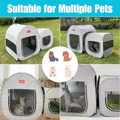 Portable Cat Playpen, Pop-up 2-in-1 Crate Playpen with Litter Box Area for Travel Indoor Outdoor, Foldable Pet Playpen Enclosed for Kitten Puppy Rabbit Hamster Small Animals