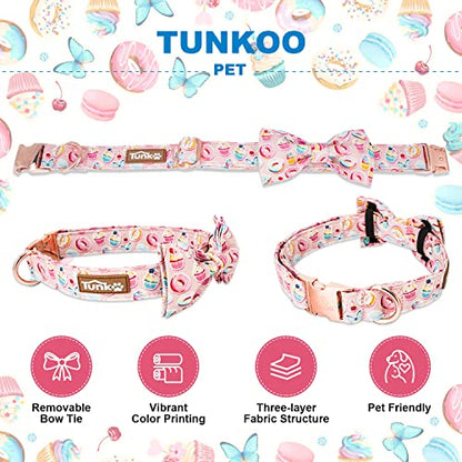 Tunkoo Pink Dog Collar with Bow Tie Cute Cake - Durable, Adjustable, and Stylish Pet Collar Available in Small Medium Large L - color: Cake Collar, size: Large