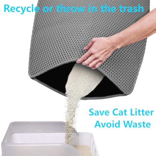 Cat Litter Mat Large Cat Litter Trapping Mat 30x24 inch Double Layer Urine and Water Proof Kitty Litter Box Mat XL - color: Grey, size: 30 X 24 Inches