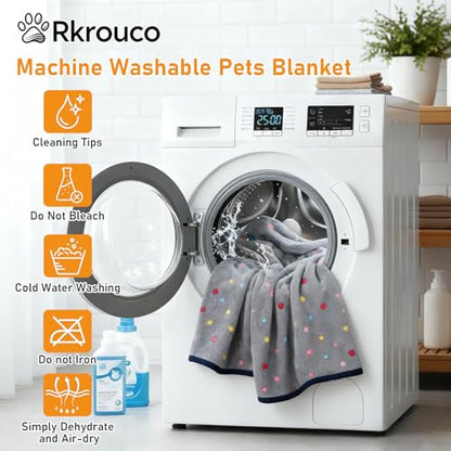 Three Piece Pet Blanket Set for Dogs Cats Soft Comfy Puppy and Kittens Bed Blanket Fluffy Fleece Pets Throw with Cute Patterns (Medium 30x20.5 inch, Gray Dots) - color: Gray Dots, size: Medium-30x20.5 Inch