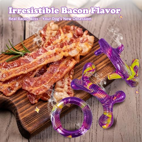 Furdog Indestructible Dog Toy 3Pack, Dog Chew Toys for Aggressive Chewers, Tough Dog Toys to Keep Them Busy for Medium Large Breed, Bacon Flavor (Purple) - color: Purple