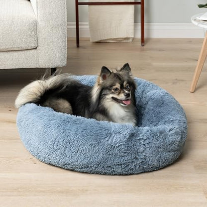PetAmi Calming Dog Bed for Small & Medium Dogs and Cats, 23 Round Donut Dog Bed, Washable Fluffy Faux Fur Puppy & Cat Bed, Anti-Anxiety Plush Cuddler Pet Bed with Anti-Slip Bottom - Blue - color: Dusty Blue, size: Small - 23"