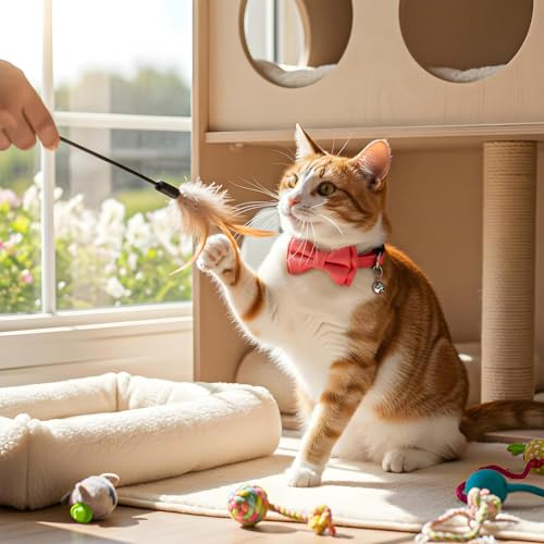 2 Pcs Pink Bow Tie Cat Collar with Bell Breakaway, Bowtie Plaid Cat Collar with Cats Buckle, Cute Kitten Bow Tie Collars, Soft Adjustable Cats Collars (Pink) - color: Pink