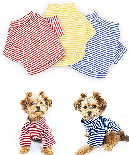 Dog Clothes Pet Striped T-Shirt Plain Puppy Apparel for Small Dogs, Medium, Pack of 3 - size: Medium (5.5lb-8.8lb)