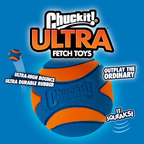 Chuckit! Ultra Ball Dog Toy - Medium Bouncy Fetch Balls for Dogs 20-60 lbs - Made from Durable Rubber - Floating Water Pet Toys - Size Medium - 2.5-inch Diameter - Pack of 4 - size: Medium, style: Squeaker & Ultra 4pk