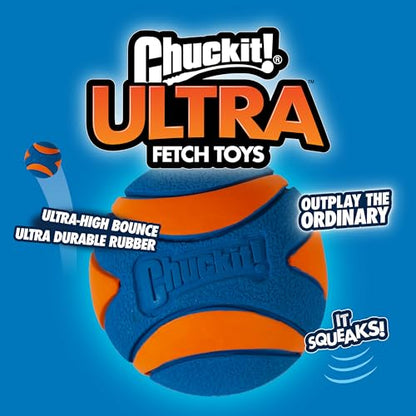 Chuckit! Ultra Ball Dog Toy - Medium Bouncy Fetch Balls for Dogs 20-60 lbs - Made from Durable Rubber - Floating Water Pet Toys - Size Medium - 2.5-inch Diameter - Pack of 4 - size: Medium, style: Squeaker & Ultra 4pk