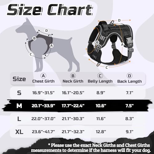 rabbitgoo Tactical Dog Harness Medium Sized Dog, No Pull Military Service Vest with Handle & Molle, Easy Control for Training Walking, Adjustable Reflective Straps, Black, M - color: Black, size: Medium