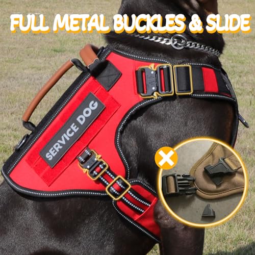 Service Dog Vest for Large Dogs, Tactical Dog Harness Vest No Pull with Handle, Adjustable Reflective Military K9 German Shepherd Dog Vest for Walking, Training, Hunting (Bright Red, L)