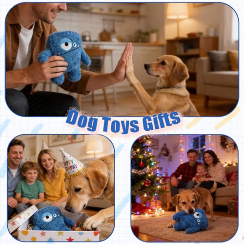 Plush Squeaky Dog Toy, Crinkle Stuffed Dog Toy Keep Them Busy Tug of War Birthday Dog Chew Toy for Small Medium Large Dogs (Blue) - color: Blue