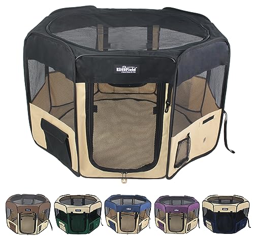 EliteField 2-Door Soft Pet Playpen (2 Year Warranty), Exercise Pen, Multiple Sizes and Colors Available for Dogs, Cats and Other Pets (42" x 42" x 24"H, Black+Beige) - color: Black+Beige, size: 42" x 42" x 24"H