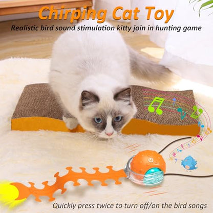 Waaiio Interactive Cat Toy with Centipede Tail,Fast Rolling Ball, Rechargeable Toys for Bored Indoor Adult Cats, Touch Activated/Rechargeable/Bird Chirping Squeaky