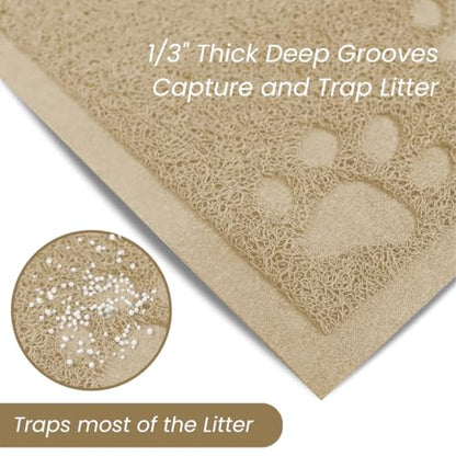 Andalus Small Cat Litter Mat, Pack of 2 - Waterproof, Non-Slip & Easy to Clean Cat Litter Box Mat for Extra Efficient Pet Litter-Trapping, Beige (15.75” X 11.75”) - color: Beige