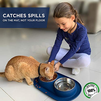 Bonza Cat or Small Dog Bowls with Spill-Proof Mat,12 oz Stainless Steel Feeding Dishes - size: Feeding Station
