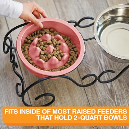 The Niner Slow Feed Bowl - Raised Peaks Slow Down Pets Eating - Fits Elevated Feeders Including Neater Feeder Large Sizes - Gentle on Teeth and Gums - Holds up to 2 Cups (Pink) - color: Pink