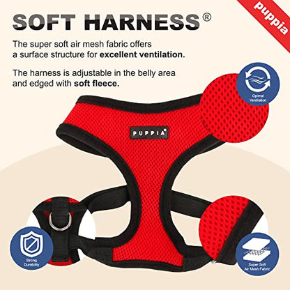 Puppia Soft Dog Harness No Choke Over-The-Head Triple Layered Breathable Mesh Adjustable Chest Belt and Quick-Release Buckle, Black, X-Small - color: Black, size: X-Small