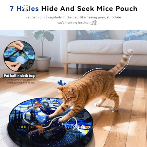 Interactive Cat Toy with Motion Activated Ball & 7-Hole Play Mat, Hide and Seek Exercise Game for Indoor Cats, Automatic Moving Cat Ball in Pouch, Rechargeable Kitten Toys (Starry Night) - color: Starry Night