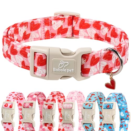 Valentines Dog Collar for Puppy Small Dogs - Cute Pink Girl Dog Collar, Doodle Heart Pattern, Adjustable Valentine Dog Collars with Red Heart Charm XS - color: Doodle Heart, size: XS