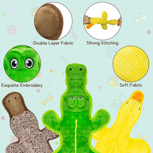 No Stuffing Dog Squeak Toys-3 Pack Chew Toys for Small Medium Large Breed- Durable Puppy Teething Interactive to Keep Them Busy- Best Birthday Gift - color: Yellow&Coffee&Green